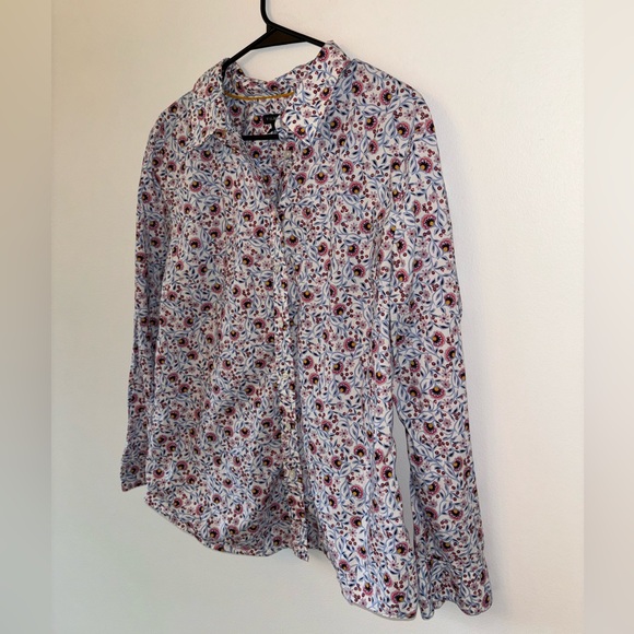 Talbots Cotton Lotus Flower Floral Button Down Blouse Size XL - Picture 2 of 10
